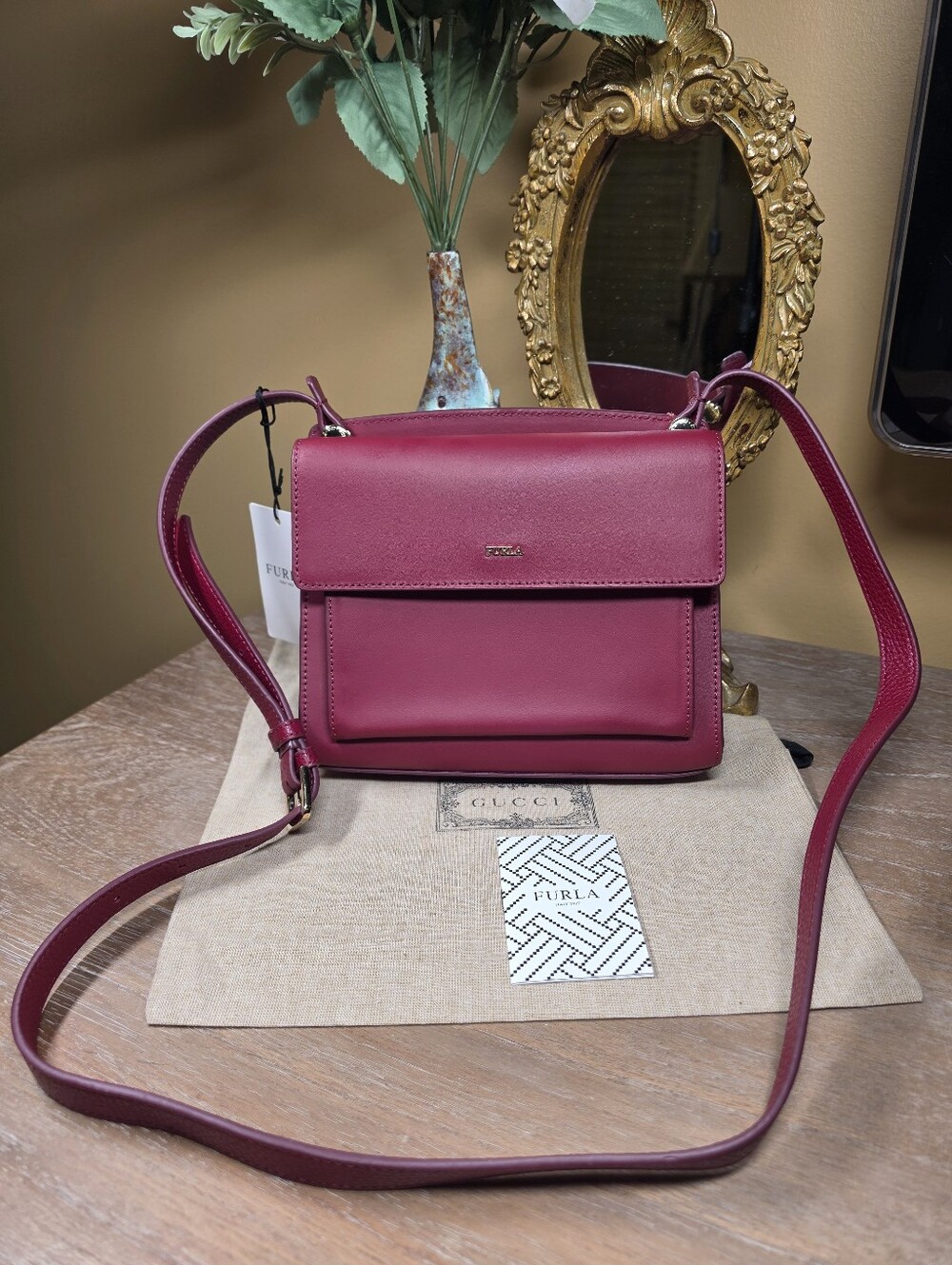 Furla Lady M Red Leather Crossbody Bag (Retail $350) NWT! - Picture 5 of 15